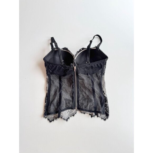 VICTORIA'S SECRET Black Beige Mesh Scalloped Lace Bustier Top, Size 36C - Picture 8 of 11